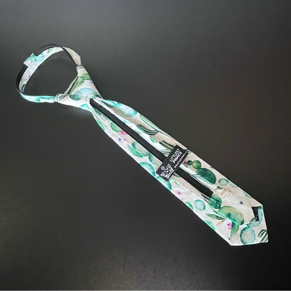Littlest Prince Kids Cactus Print Zipper Adjustable Tie - Green,